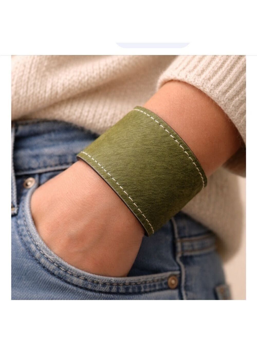 Western Boho Hide Cuff Bracelet with small money pocket